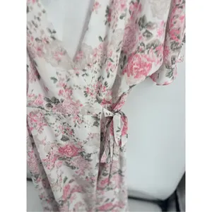 Wayf Pink Floral Wrap Dress Long 3/4 Sleeve Lined Size L thumbnail 8