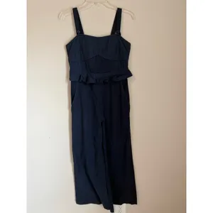 Sea New York Jumpsuit Women 2 Navy Blue Peplum Wide Leg Smocked Back Pocket thumbnail 2