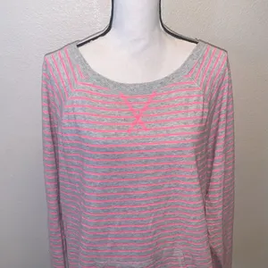 Made For Life pink grey striped casual pullover sweatshirt thumbnail 2