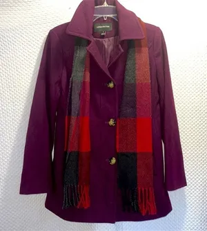 London Fog Wool Blend Peacoat Jacket Purple w/ Scarf Women’s Small thumbnail 1