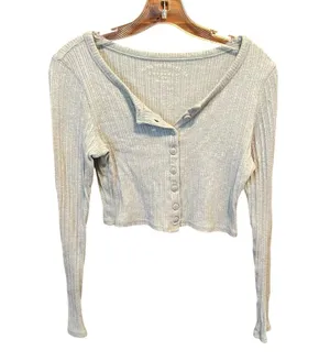 Aeropostale Light Gray Ribbed Crop Top thumbnail 1