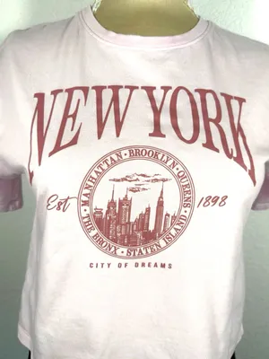OG Babe New York Graphic Baby Tee Womens S Pink Cotton Cropped Y2K Tourist thumbnail 3