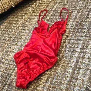 Vintage Dolores For Poirette Red Satin Lace Lingerie Bodysuit Size 34 thumbnail 7