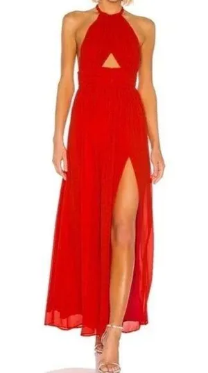 NWT Lovers + Friends orange red Hazel maxi dress Gown Valentines Day halter slit thumbnail 1