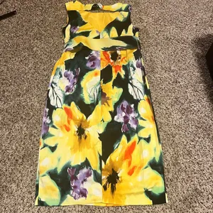 Julian Taylor Floral‎ Watercolor Sleeveless Belted Summer Dress Size 8 thumbnail 5