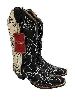 Olivia Bennett Twisted X Women Black Cream Rose Floral Western Boots WSO0026 8 B thumbnail 1