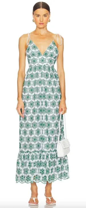 Sundress Louve Long Dress Eyelet Green Womens Size Medium thumbnail 1