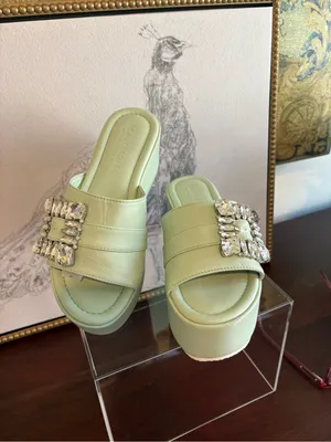 Beautiisoles Mint Green Jeweled Slide thumbnail 8