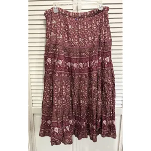 Only Necessities Floral Maxi Skirt Size M Elastic/Tie Waist Ruffle Crochet Hem thumbnail 4