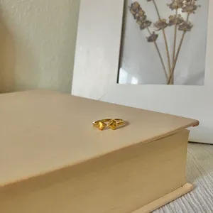 Two Hearts Gold Bow Petite Ring “Angel” Classic Girly Femme Band Stacking Neutral Jewelry thumbnail 5