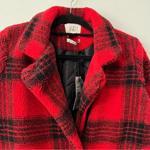 Stoosh Peacoat Jacket Double Breasted in Red and Black Plaid Size L thumbnail 5