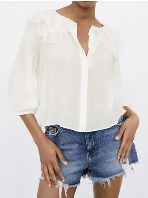 Zara White Lace-Collar Button-Front Blouse thumbnail 1