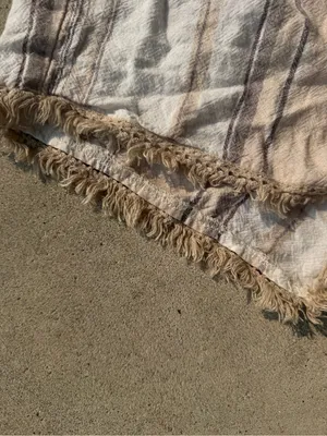 Boho Linen Blend Striped Fringe Shorts Beach Coastal Cottagecore‎ Women M thumbnail 2