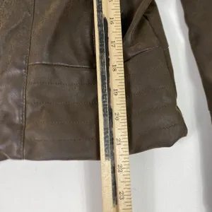 J2 Jacket Womens Medium Brown Faux‎ Leather Moto Biker Full Zip Pockets Collared thumbnail 10