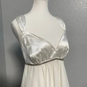 White Ivory Dress Empire Waist Rhinestone Handkerchief Hem Fairycore Whimsical thumbnail 2