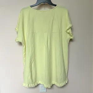 Linen Blend Umgee Top Womens 1XL Yellow Cap Sleeve Raw Frayed Hem Boho Western thumbnail 3