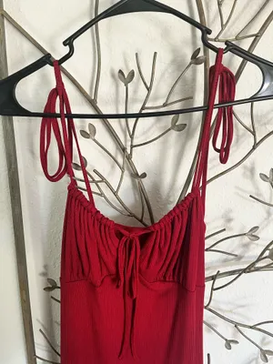 Burgundy tie up strap maxi dress thumbnail 2