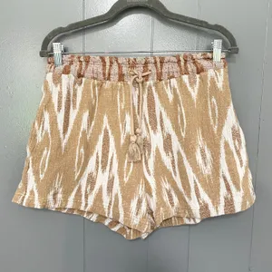Aerie Tan Tribal Jacquard High Waisted Cotton Pull-on Summer Beach Shorts M thumbnail 2