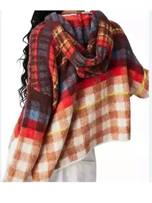 $198 Free People Ainsley Poncho hooded sweater S thumbnail 4