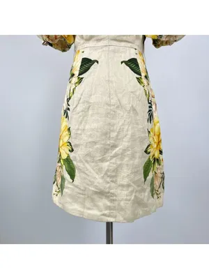 NWOT Farm Rio Linen Sand Garden Cascade Puff Sleeves Mini Dress Size M thumbnail 10