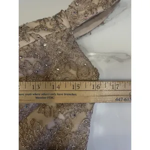 Vintage Aspeed Gold Formal Mini Dress Size Medium Sequin Lace Up Back V-Neck EUC thumbnail 7