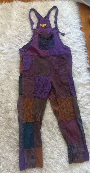 Himalaya Handmade Cotton Patchwork Overall One-Piece S Purple Pockets thumbnail 2