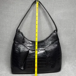 Alfani Black Croc Embossed Leather Shoulder Bag Greenwich Hobo‎ Purse thumbnail 5