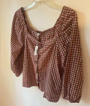 Madewell Gingham Seersucker Puff-Sleeve Button-Front Top Size 4 thumbnail 10