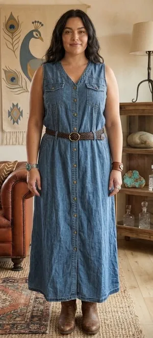 Ashley Stewart Denim Maxi Dress Size 16 NWT Bohemian Western Coastal Cowgirl thumbnail 1