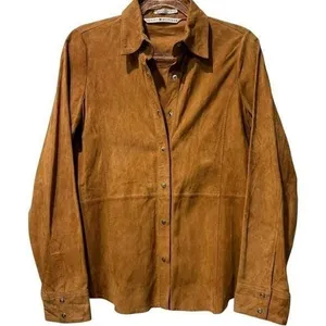 Vintage Tommy Hilfiger 100% Leather Shirt Jacket Camel Brown Size‎ 10 thumbnail 1