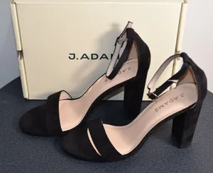 NIB J. Adams "Shirley" Black Suede Ankle Strap Heels Size 10 Sandal thumbnail 1