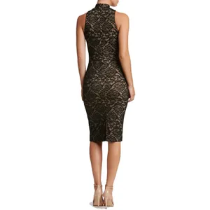 Dress The Population Norah Bodycon Dress Large Black Lace Sleeveless Mock‎ Neck thumbnail 2