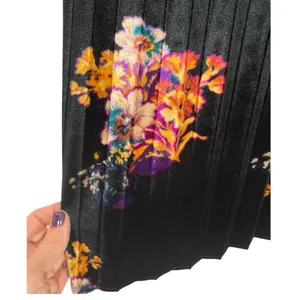 Anthropologie Maeve Pleated Velvet Floral Midi Skirt Size‎ XS Feminine Romantic thumbnail 11