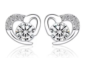 925 Sterling Silver Plated CZ Diamond Love Heart Stud Earrings for Women thumbnail 3