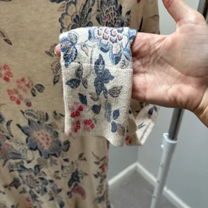 LOFT Beige Floral Print Long Sleeve Cotton Lightweight Knitted Sweater thumbnail 3