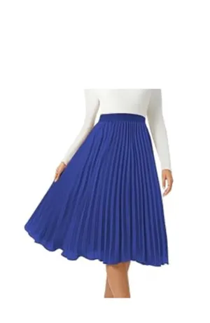 Amazon Women's Midi Skirt Elastic High Waist Pleated Skirt Knee Length Swing A-Line Casual Flowy Skirts thumbnail 3