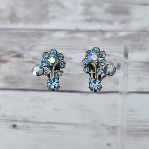 Vintage Clip On Earrings Iridescent Blue - Heavy Tarnish thumbnail 1