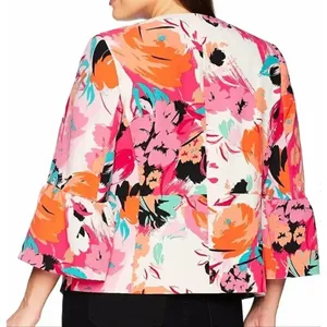 NEW Nine West Women’s Size 12 Ruffle Sleeve Pink Floral Blazer Jacket v6x thumbnail 2