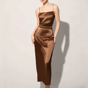 Rihoas Coffee Satin Slip Maxi Dress thumbnail 2