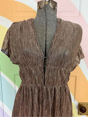 Sabina Musayev Copper Bronze Metallic V-Neck Dress Party Dress Sz XS 🧡🍄 thumbnail 3