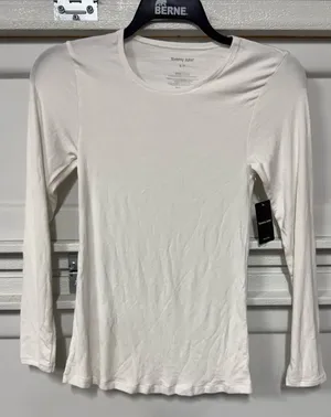 Tommy John Women's Micro Rib Long Sleeve Tee White Small New thumbnail 1