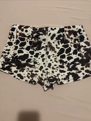 Show Me Your Mumu El Paso Shorts Cow Print Pull On Stretch Denim Shorts XXL thumbnail 8