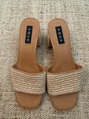 Aqua Women's Suri Raffia Woven Slide Block Heel Sandals size 8 thumbnail 2