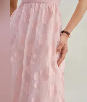 Rihoas Pink Square Neck Puffed Sleeve Midi Dress thumbnail 5