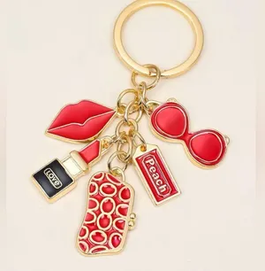 New Lipstick w/Sunglasses Fashion Keychain/Bag Charm Red w/gold thumbnail 3