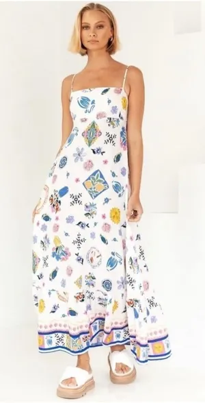 Anthropologie Label of Love Portofino Maxi Dress XL White Floral Linen Boho thumbnail 1