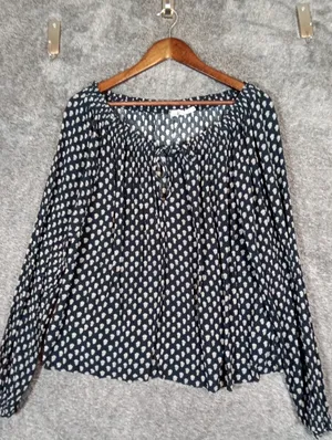 Faherty Emery Peasant Blouse Womens L gauze Boho Cottage Viscose Womens thumbnail 4