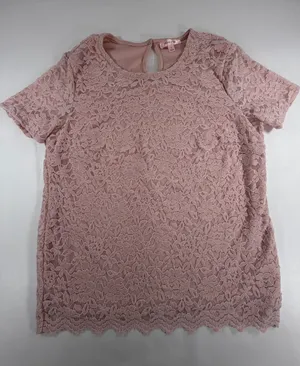 Romantic Cottagecore Blush Pink Floral Lace‎ Top Keyhole Back Medium thumbnail 1