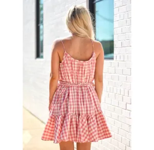 The Impeccable Pig Spin Around Pink Gingham Babydoll Peasant Dress thumbnail 4