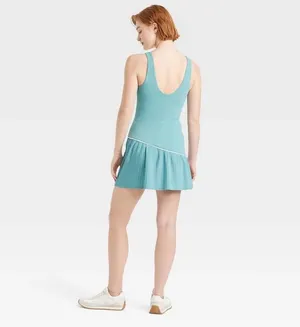 Teal JoyLab Knit Asymmetrical Pleated Active Athletic Dress thumbnail 2